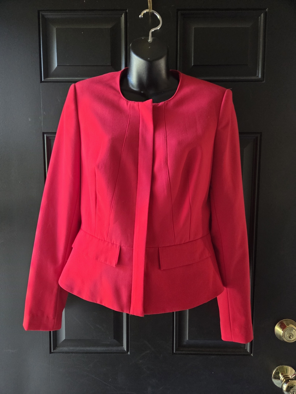 Karl Lagerfeld Collarless Peplum Blazer - Red